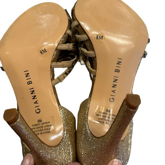 Gianni Bini Gold Heels with Bejeweled Straps Across the Top Womens size 8 - Picture 4 of 13